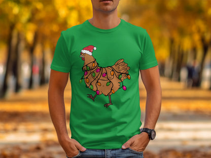 Festive Holiday Chicken with Lights Graphic T-shirt