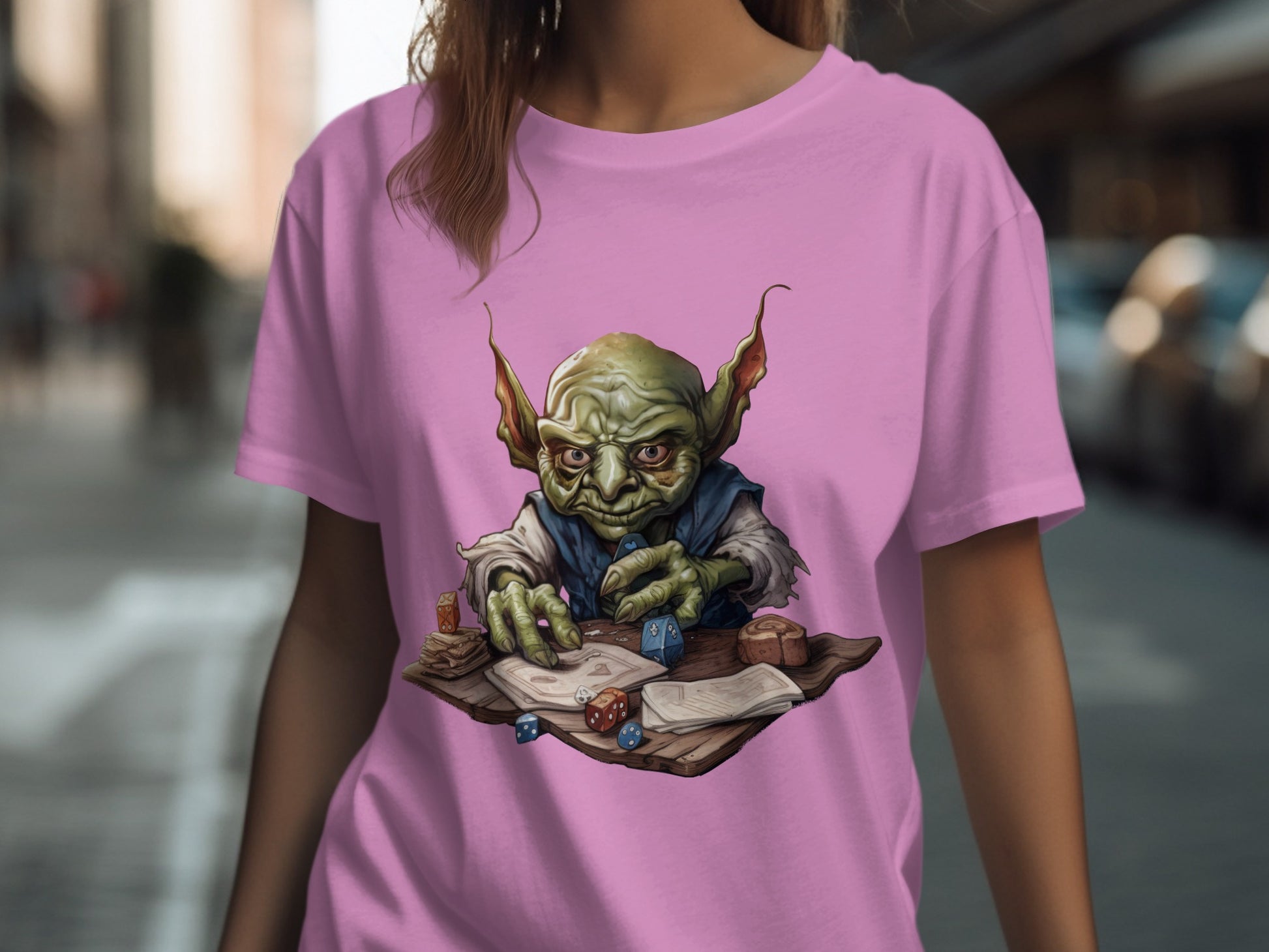 Fantasy Goblin Rolling Dice Graphic T-shirt
