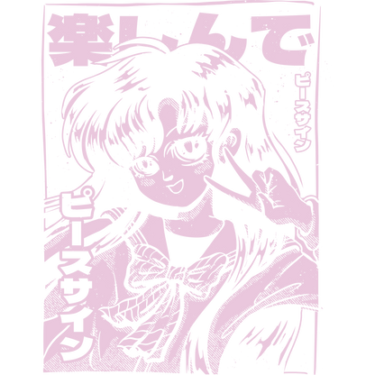 Retro Manga Girl Striking a Peace Sign Poster