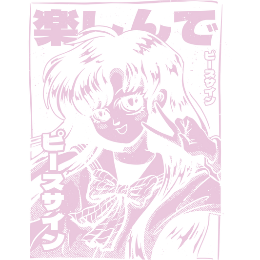 Retro Manga Girl Striking a Peace Sign Poster