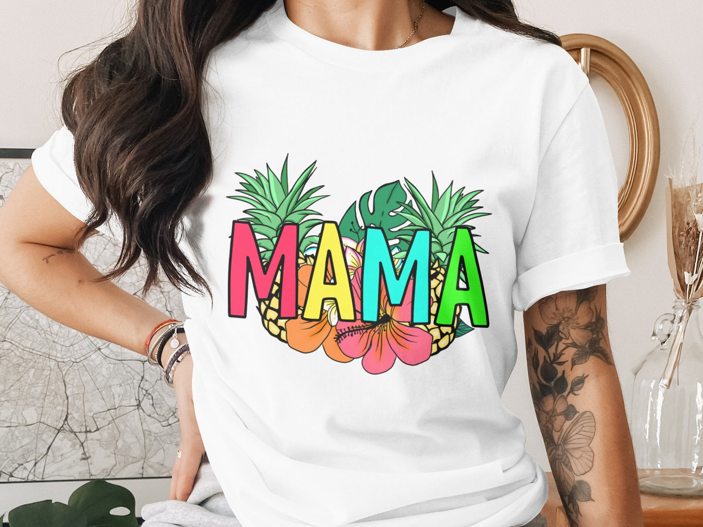 Colorful Tropical Mama Design Graphic T-Shirt