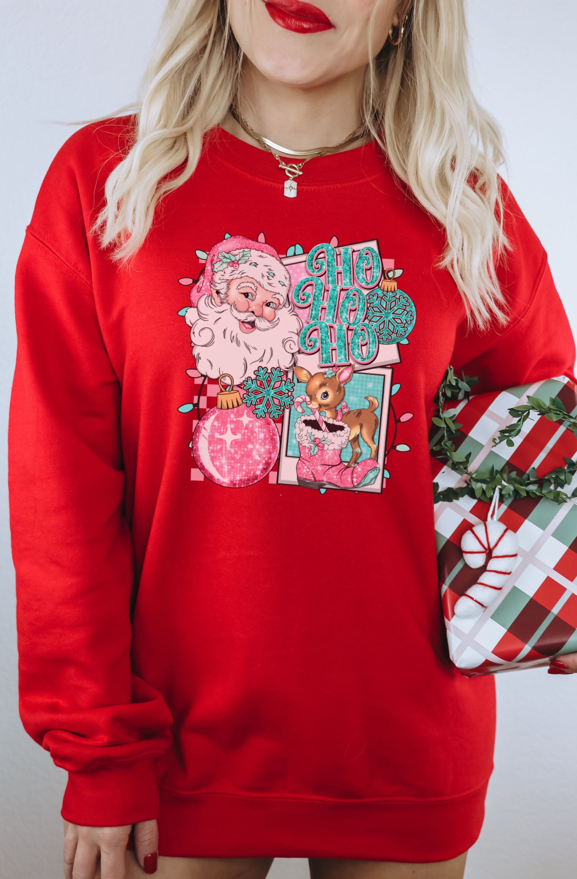 Festive Santa Claus and Reindeer Holiday Sweater