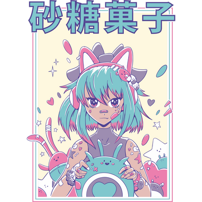 Pastel Kawaii Girl Art Poster Illustration