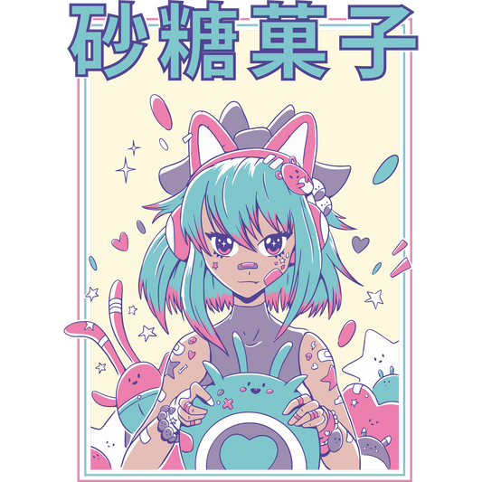 Pastel Kawaii Girl Art Poster Illustration
