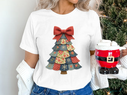 Patchwork Christmas Tree Holiday Graphic T-Shirt