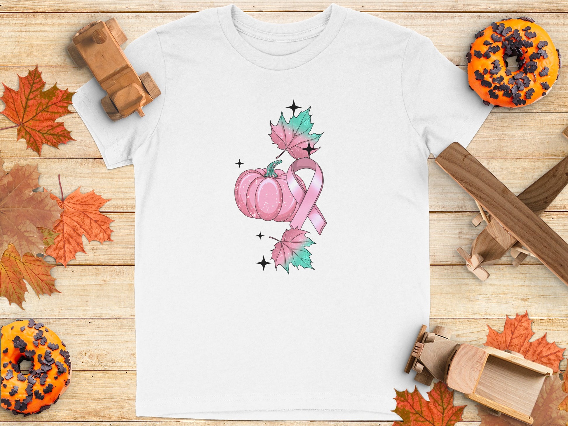 Autumn Pumpkin Ribbon Maple Leaves T-shirt