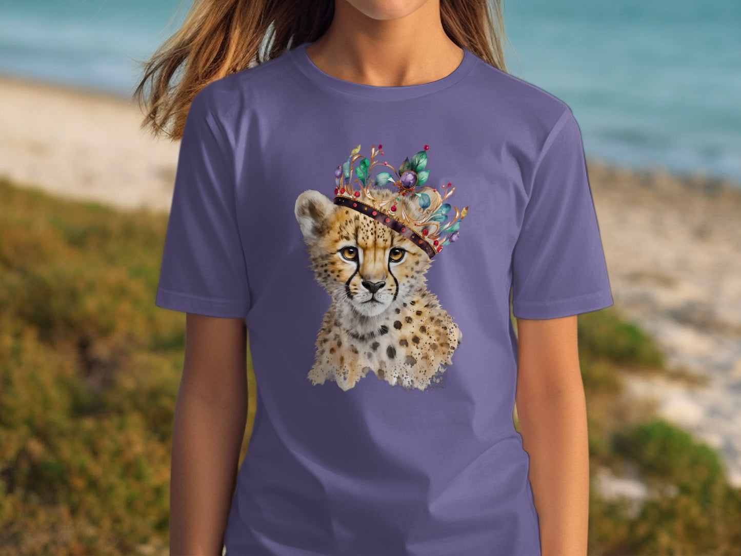 Cheetah with Ornate Crown Graphic T-Shirt Design