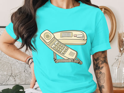 Retro Telephone Graphic Teal T-Shirt Retro Style Apparel