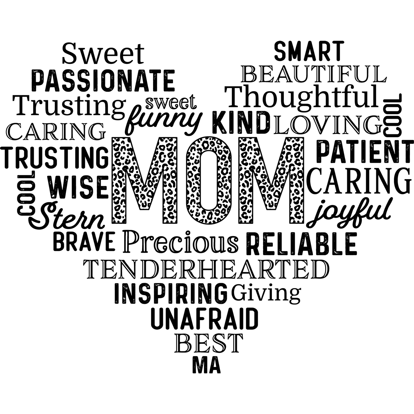 Mom Word Art Typography Heart Design Wall Art Decor