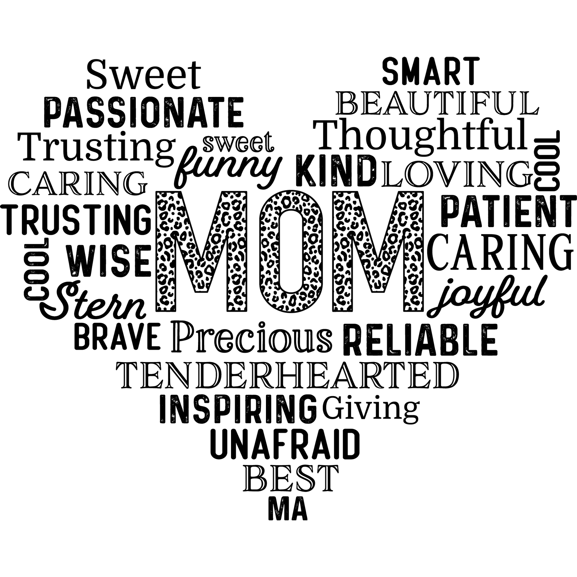 Mom Word Art Typography Heart Design Wall Art Decor