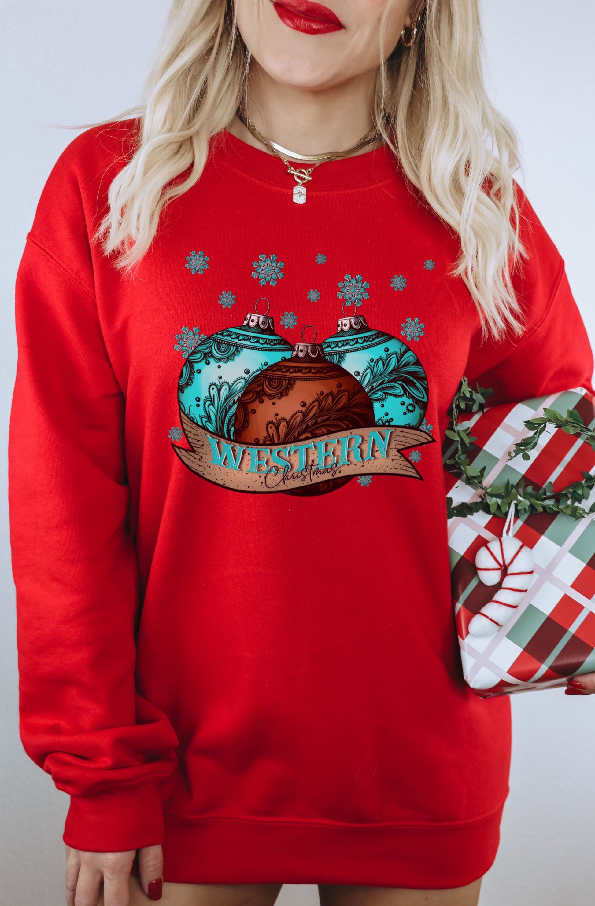 Festive Red Christmas Western Sweatshirt Product