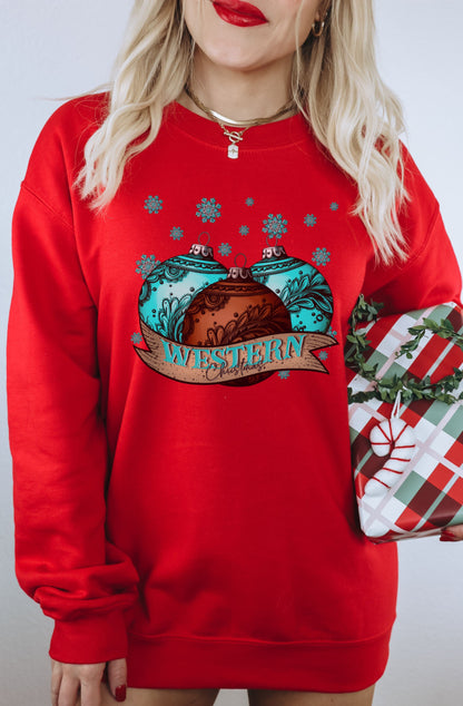 Festive Red Christmas Western Sweatshirt Product