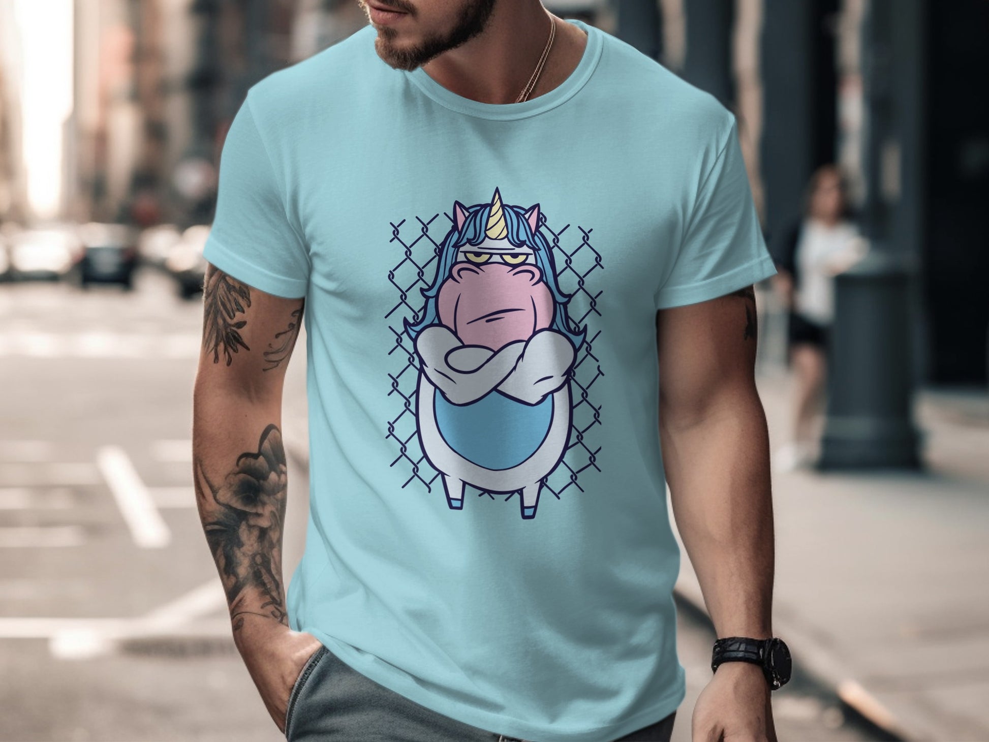 Cool Unicorn Hippo Cartoon Printed T Shirt