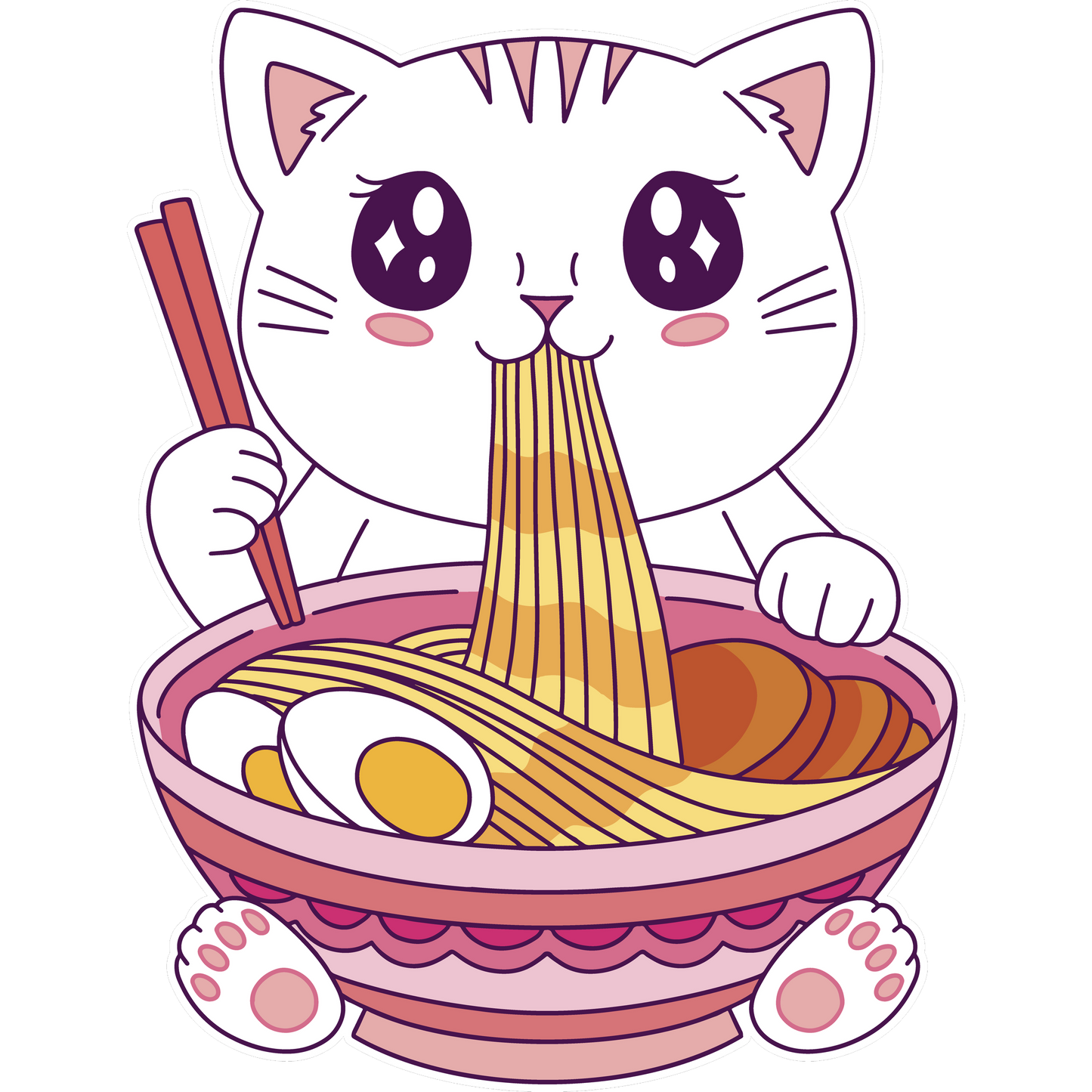 Adorable Cat Eating Ramen Vinyl Sticker Design