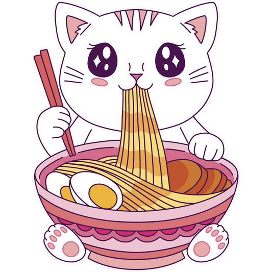 Adorable Cat Eating Ramen Vinyl Sticker Design