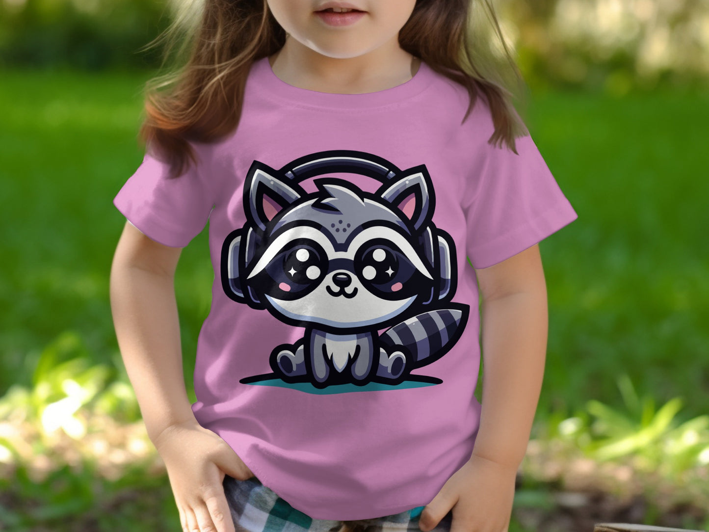 Cute Raccoon Graphic Tee with Headphones Design