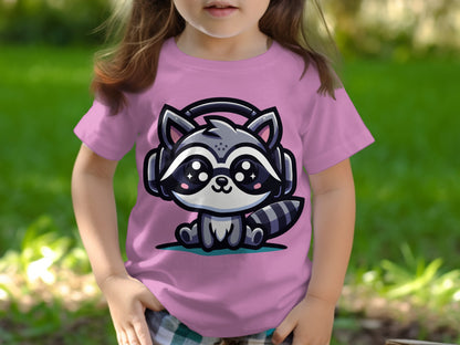 Cute Raccoon Graphic Tee with Headphones Design