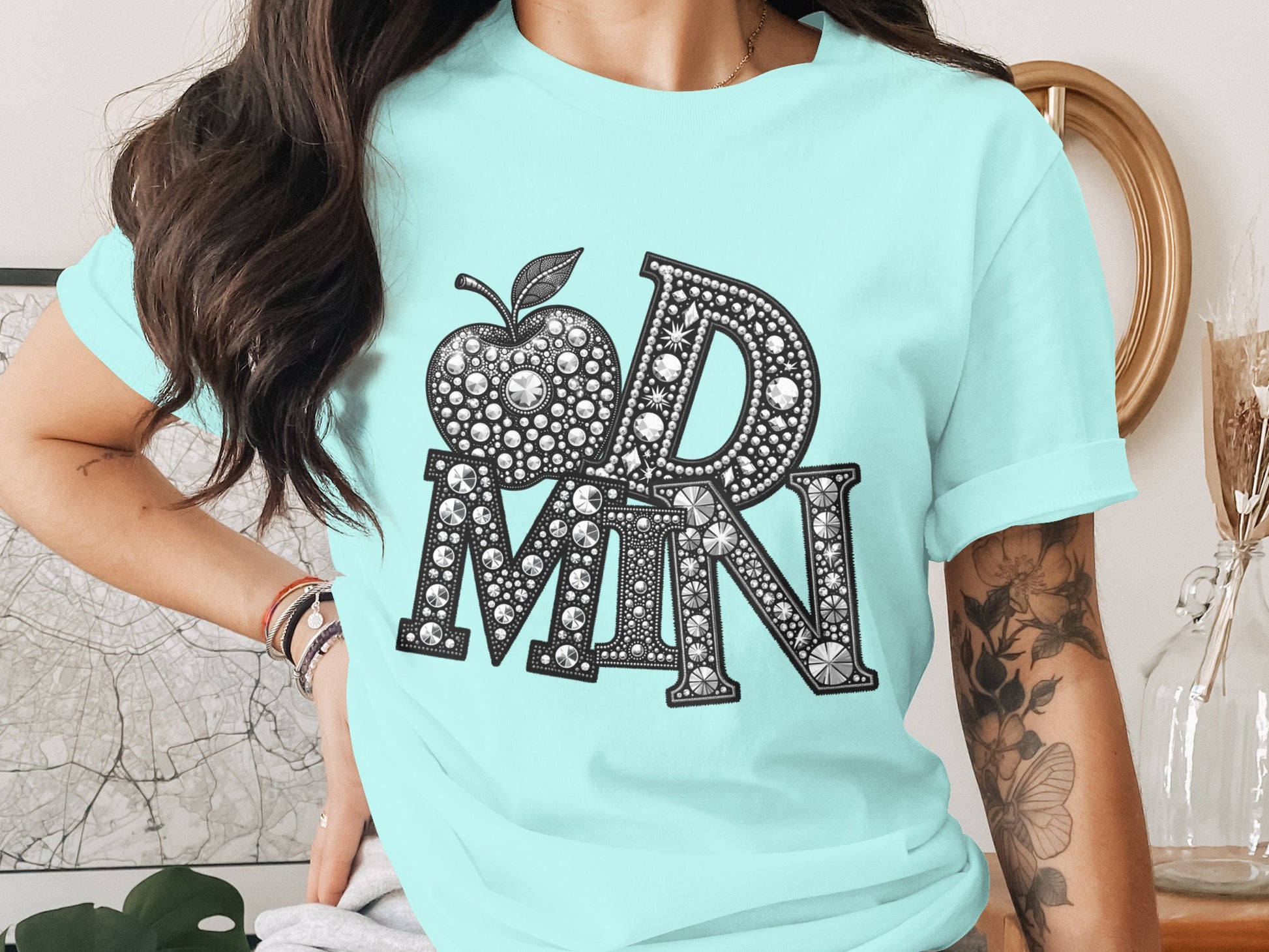Rhinestone Studded DMN Apple Unisex Shirt