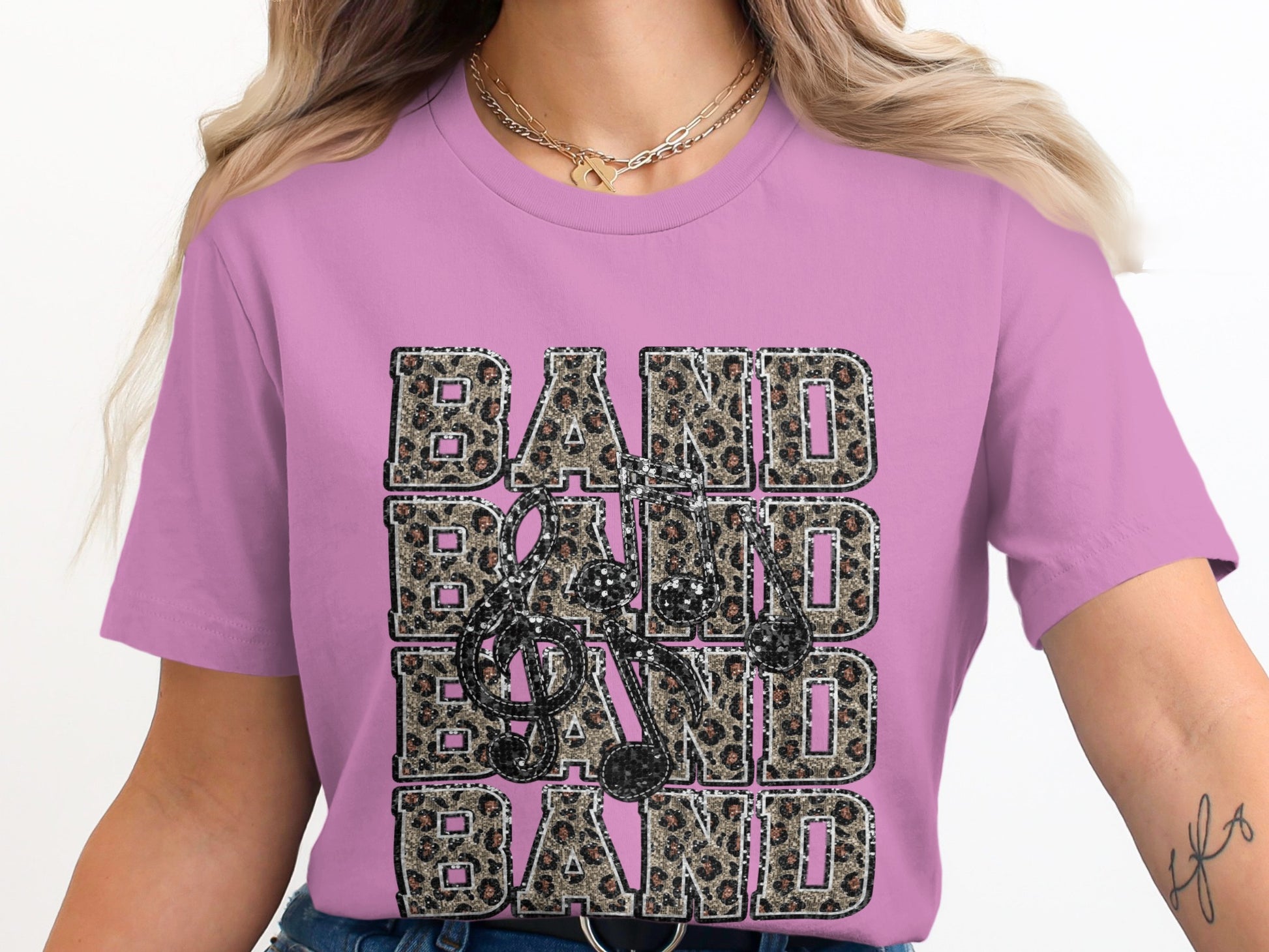 Trendy Leopard Print Band Music Graphic T-shirt