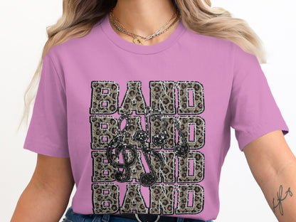 Trendy Leopard Print Band Music Graphic T-shirt