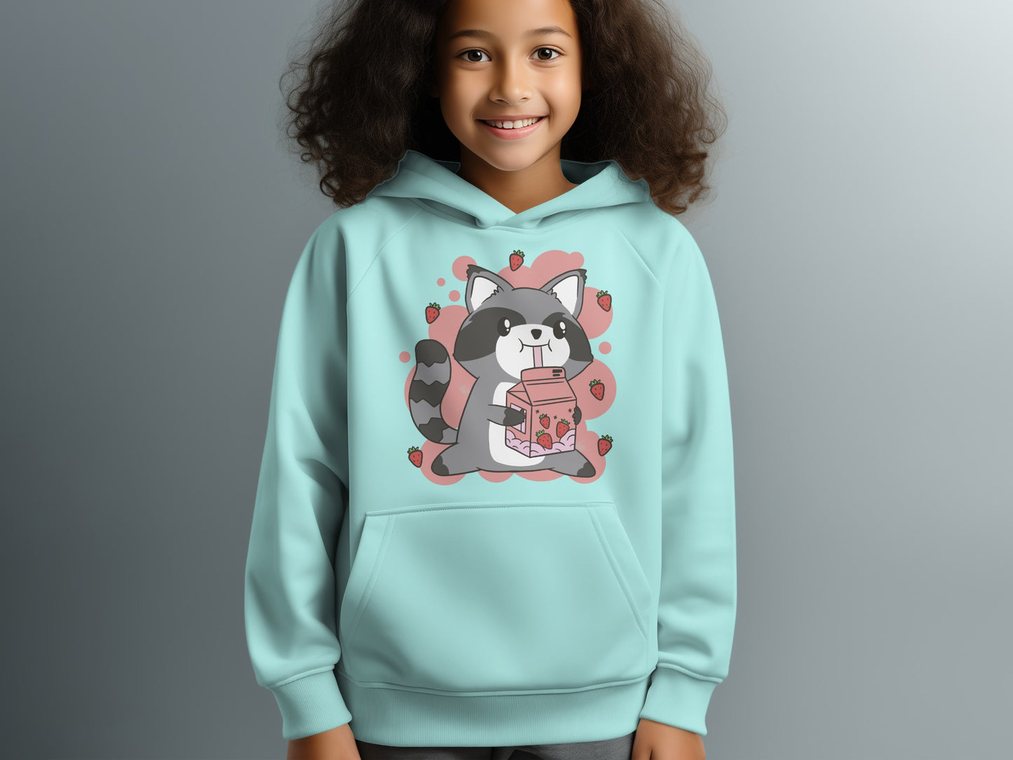 Cute Raccoon and Strawberry Hoodie for Kids