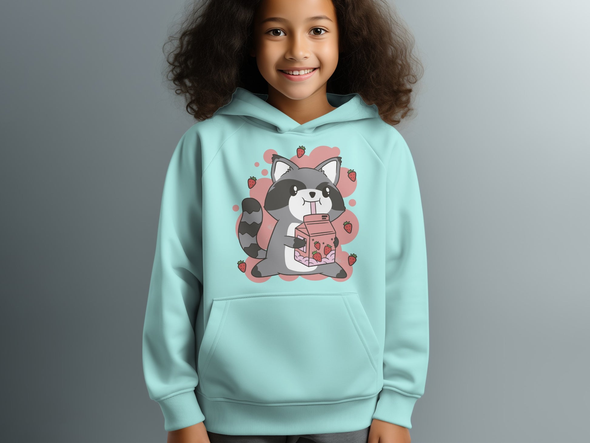 Cute Raccoon and Strawberry Hoodie for Kids