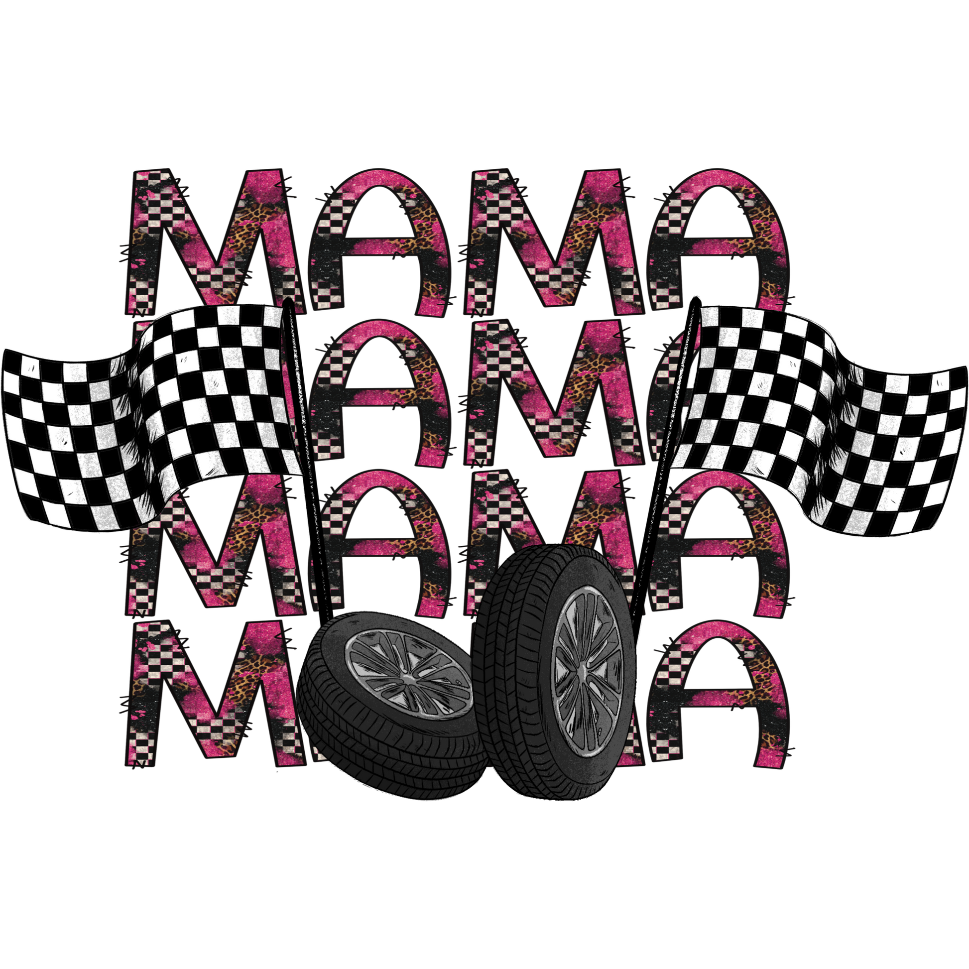 Racing Inspired Mama Graphic Checkered Flags Tire Design