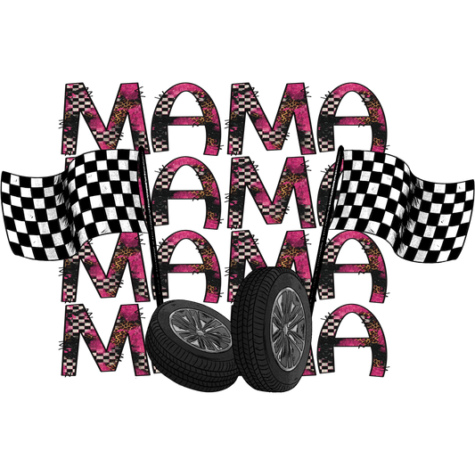 Racing Inspired Mama Graphic Checkered Flags Tire Design