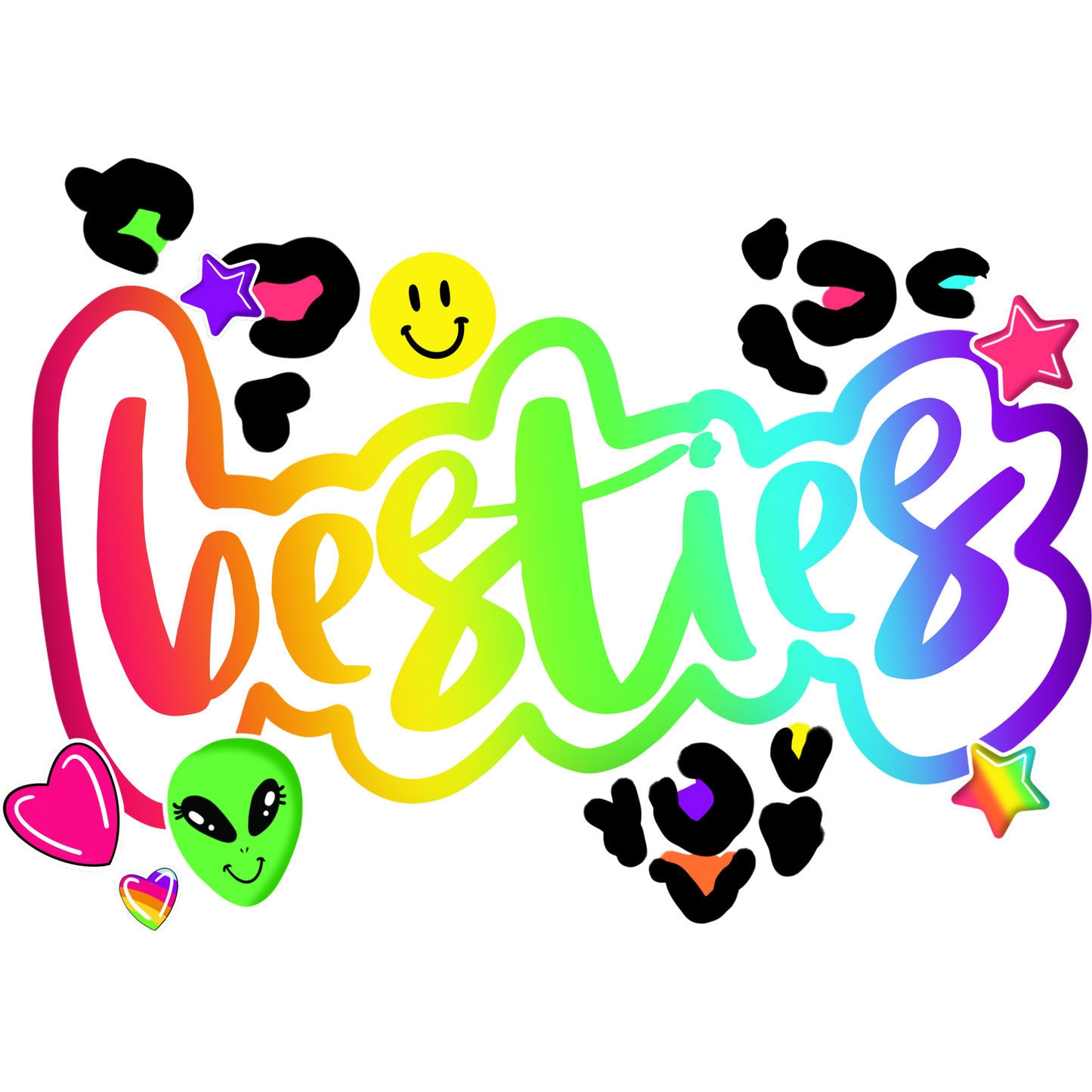 Rainbow Besties Sticker with Smiley Faces and Stars