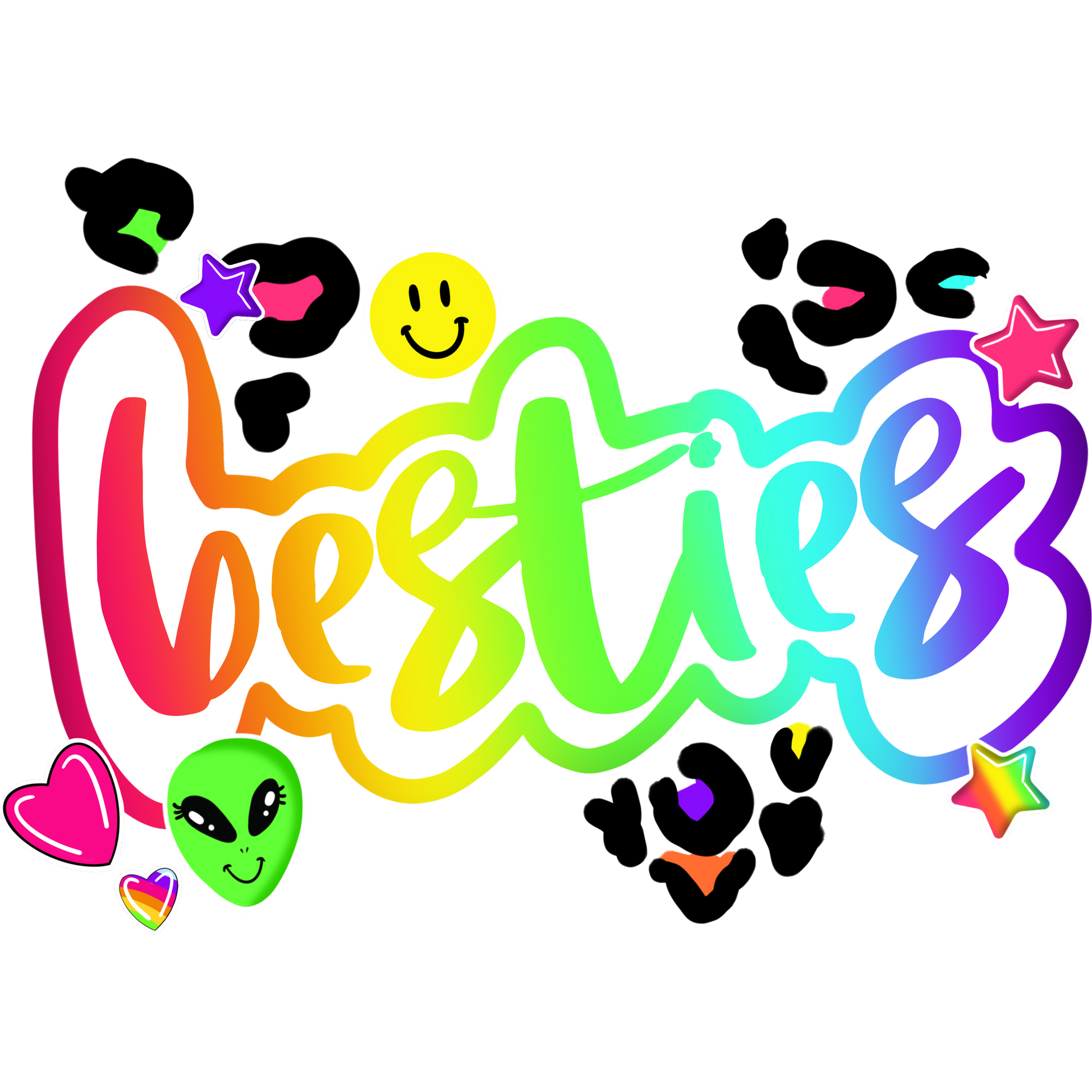 Rainbow Besties Sticker with Smiley Faces and Stars