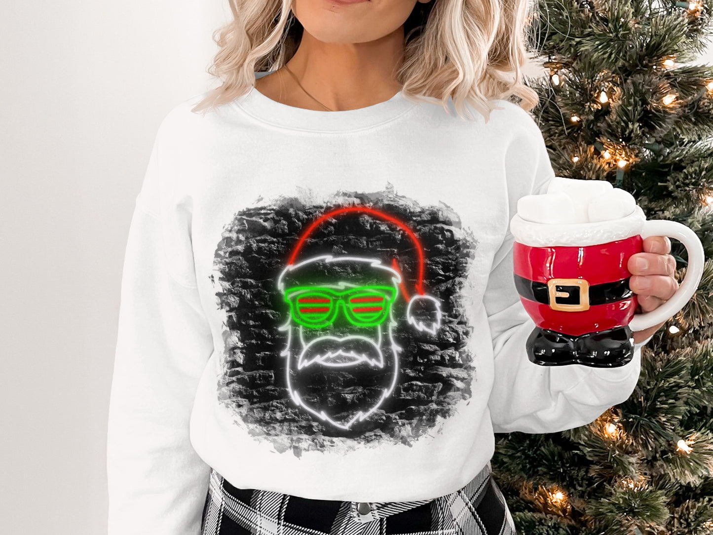 Neon Santa Claus Design Sweatshirt for Holiday product
