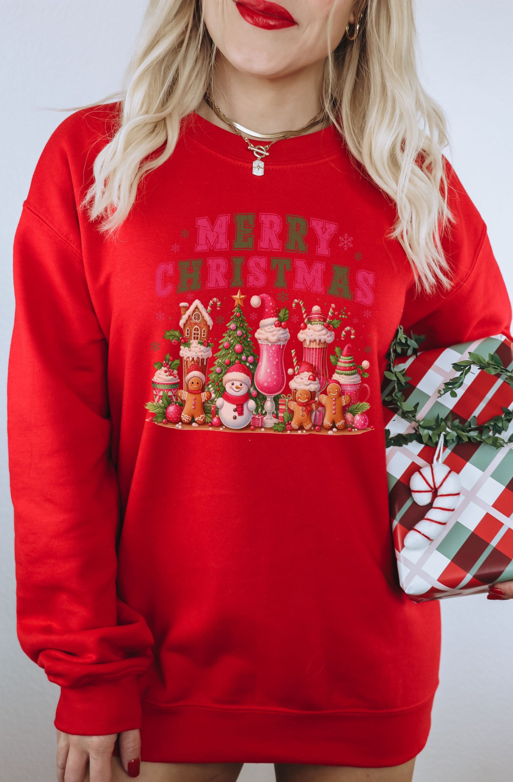 Merry Christmas Sweatshirt with Festive Character Graphics