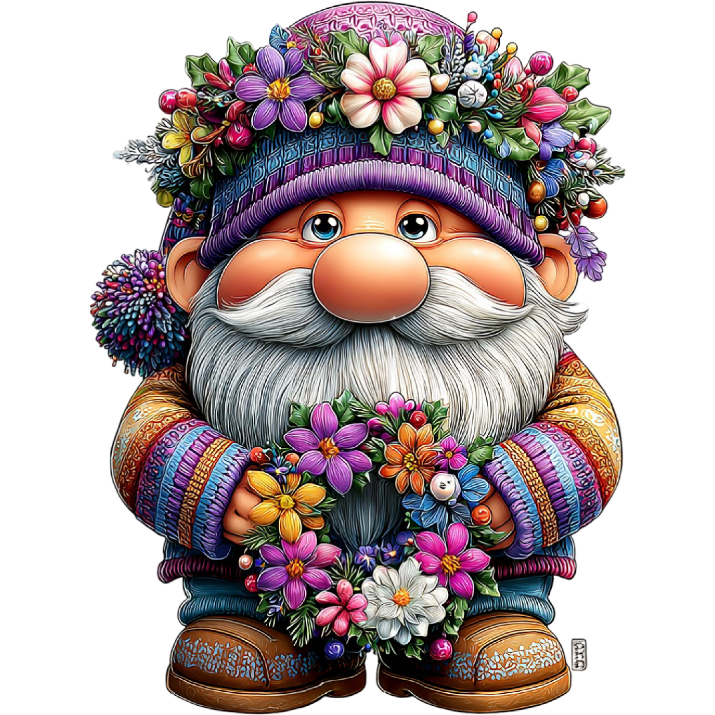 Colorful Floral Hat Gnome Figurine for Home Decor