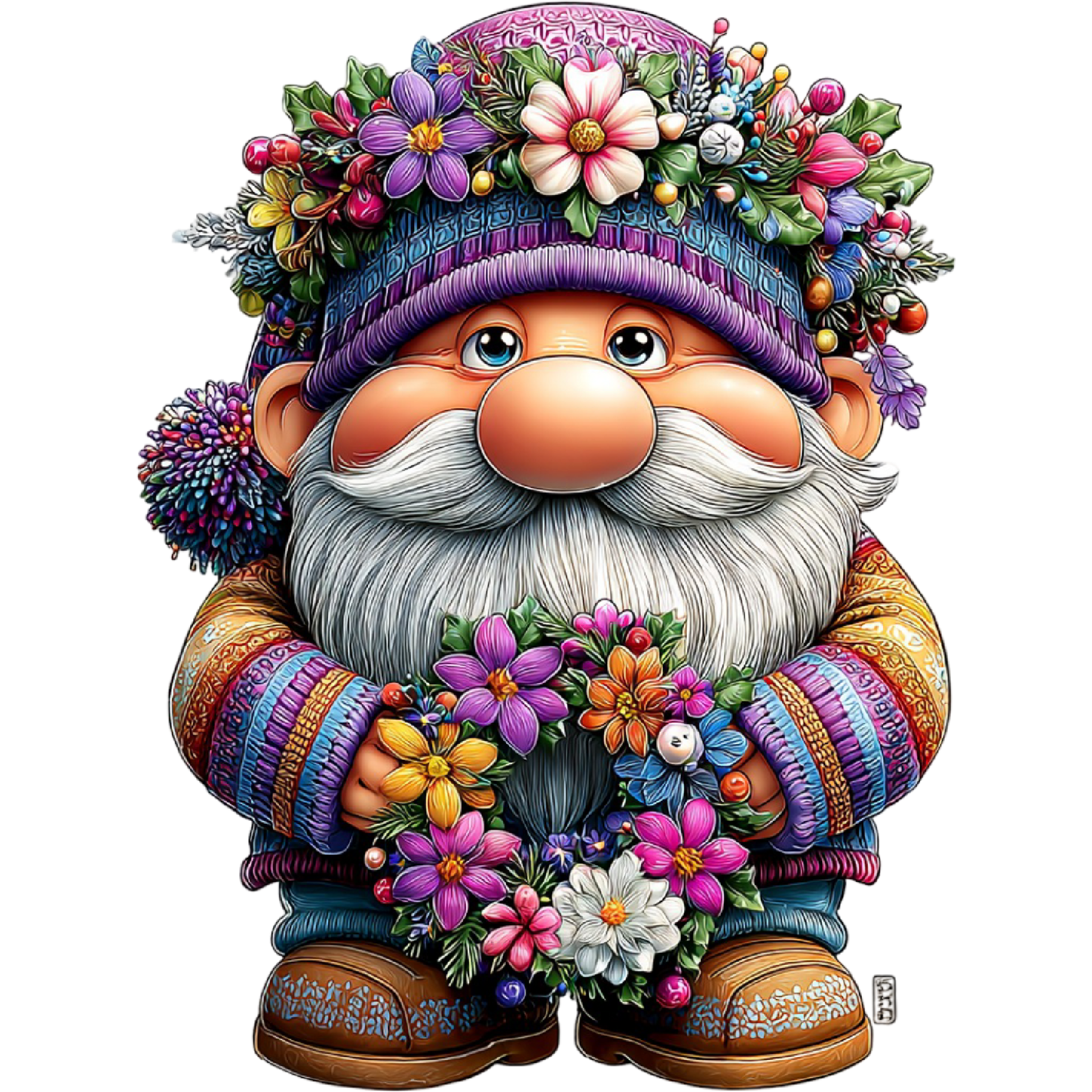 Colorful Floral Hat Gnome Figurine for Home Decor
