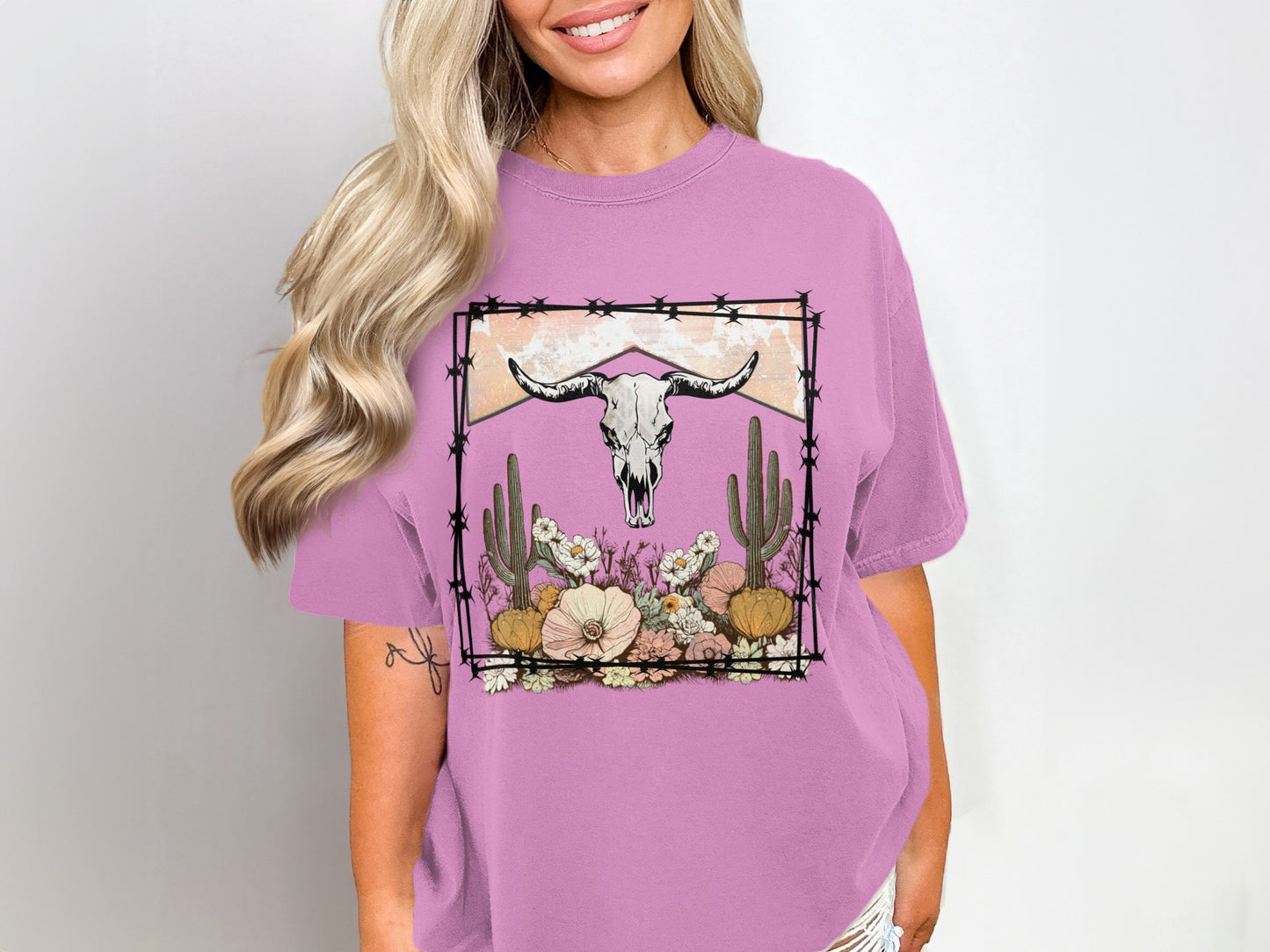 Boho Skull and Cactus Graphic Women's T-Shirt