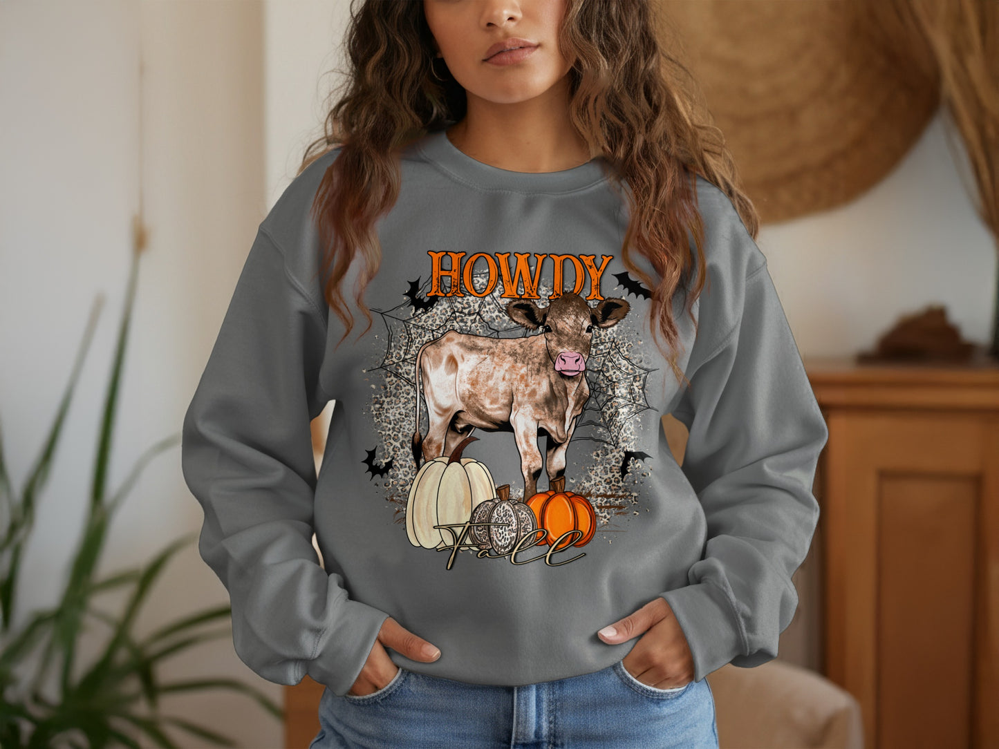 Howdy Fall Cow Pumpkins Halloween Celebration Sweater