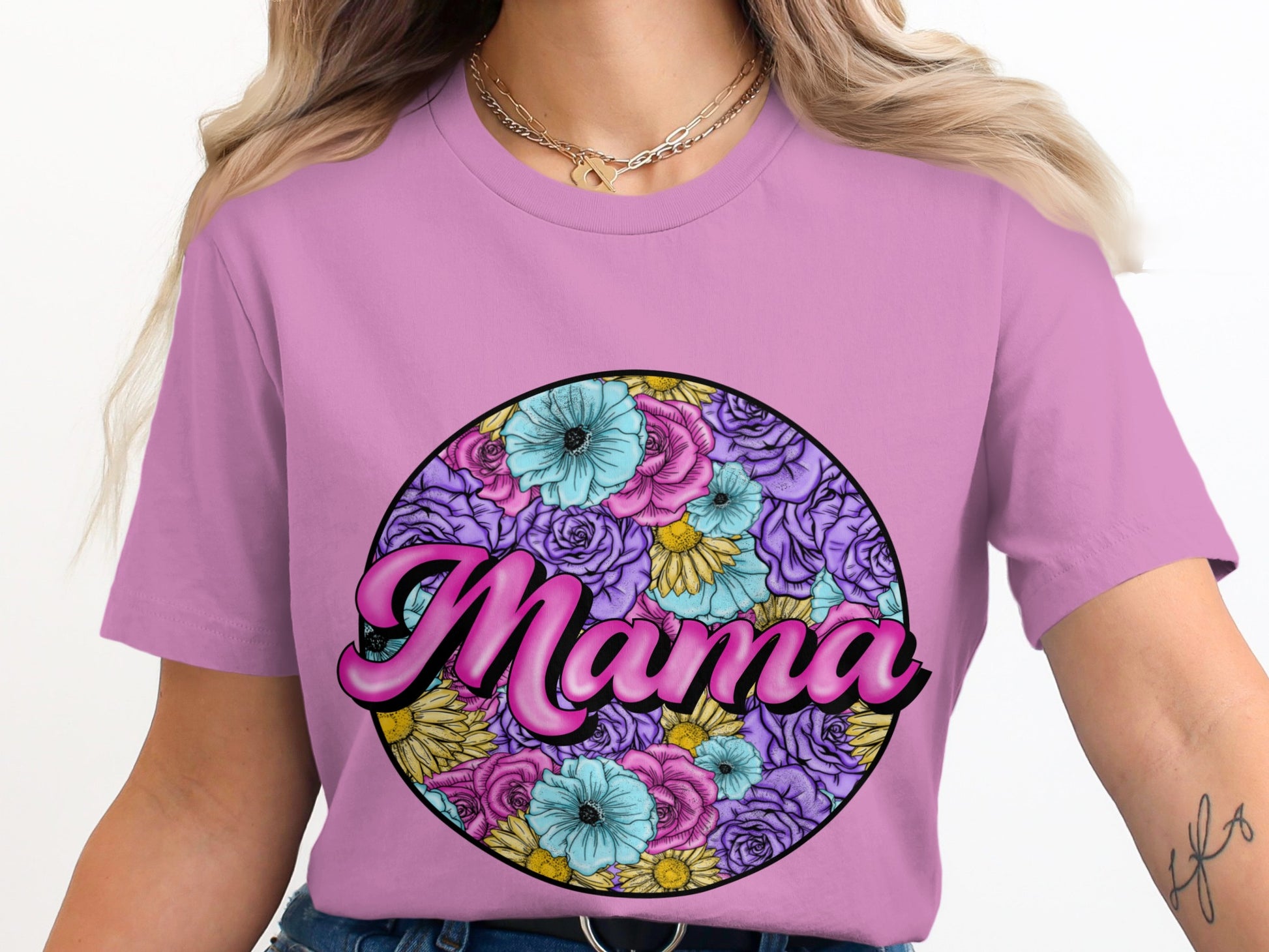 Floral Graphic Mama Print Casual T-Shirt