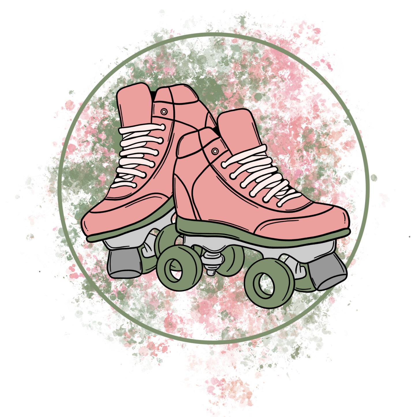 Pink and Green Retro Roller Skates Drawing product