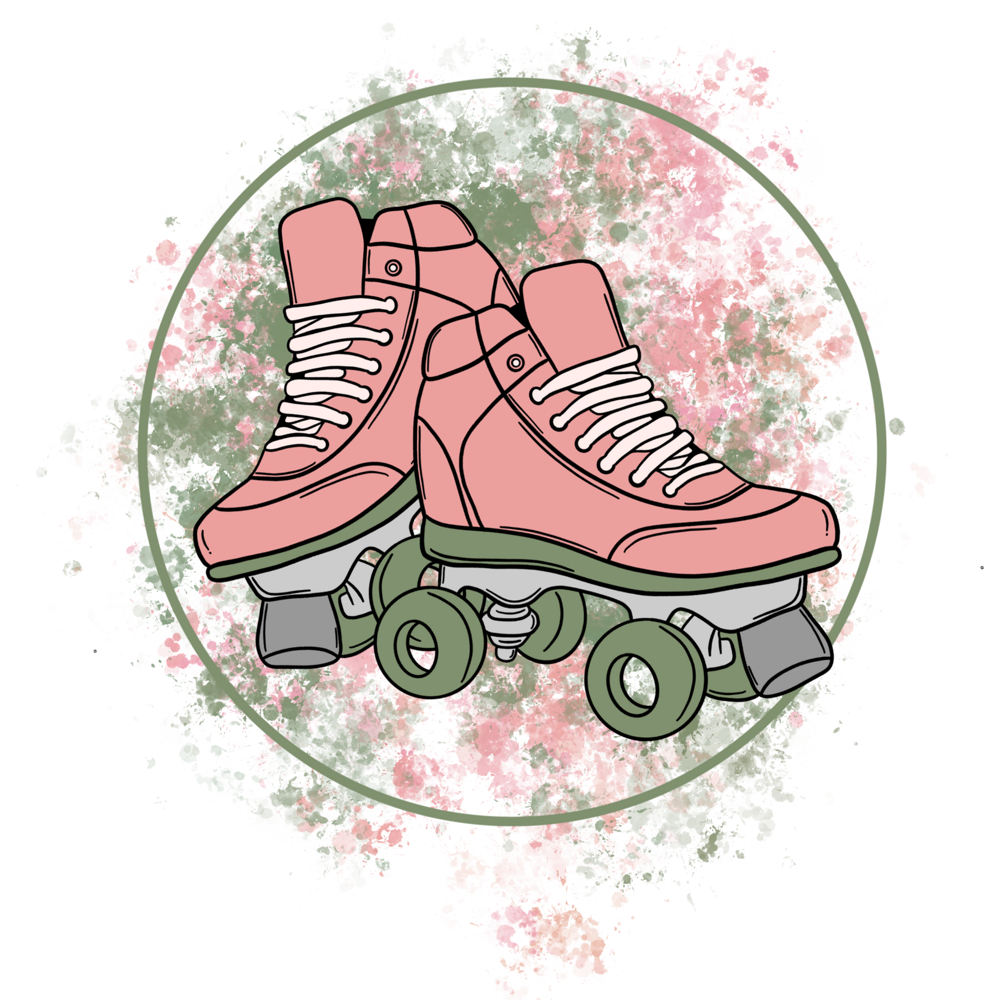 Pink and Green Retro Roller Skates Drawing product