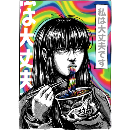 Manga Style Artwork with Colorful Noodles Poster