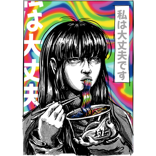 Manga Style Artwork with Colorful Noodles Poster