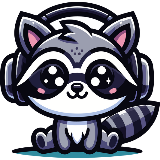 Cute Raccoon with Headphones Illustration Sticker