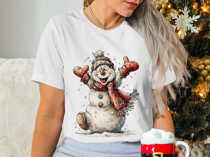 Cheerful Snowman in Winter Holiday Scene Shirt