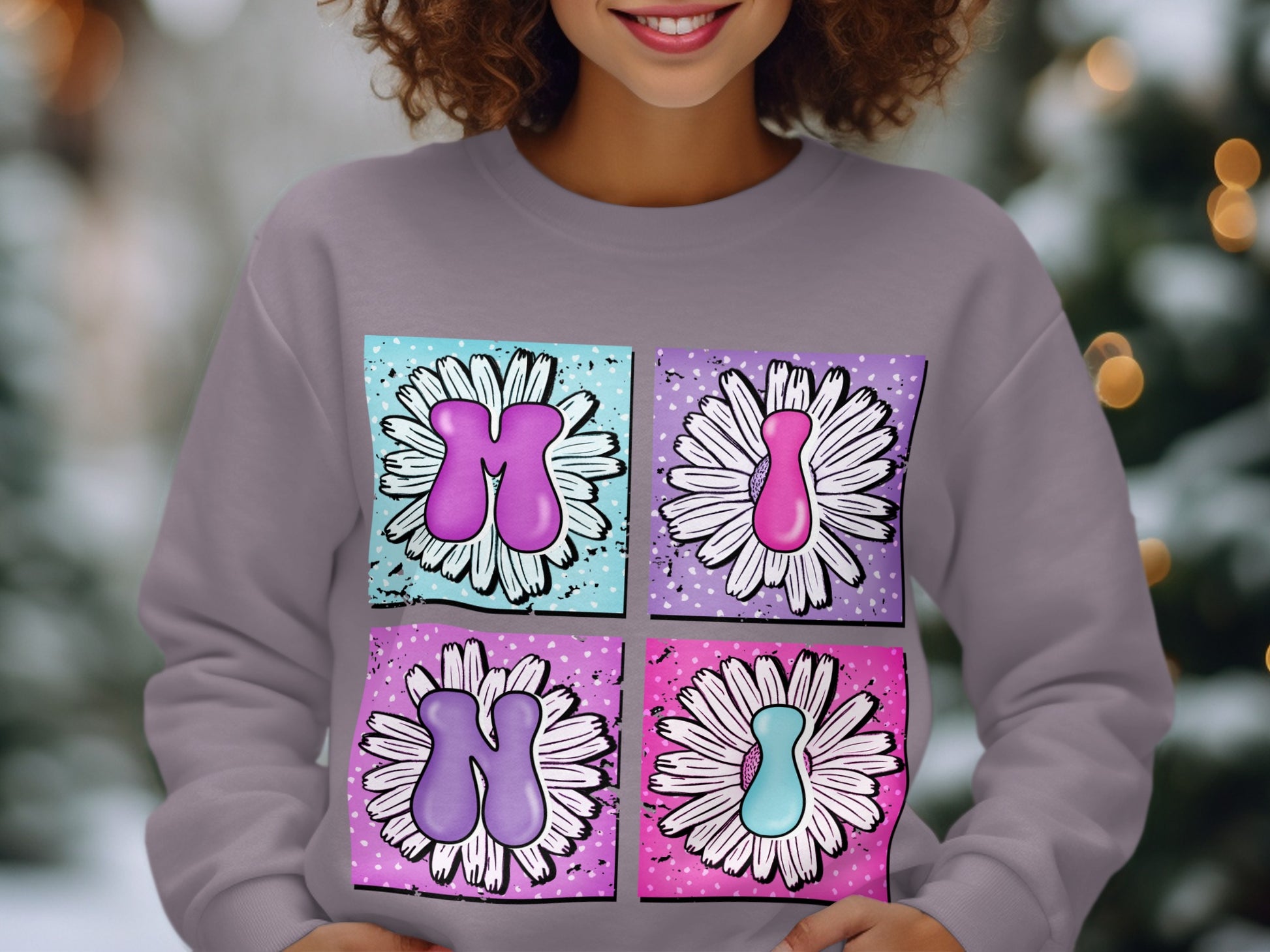 Colorful Graphic With Floral Cartoon Sweatshirt