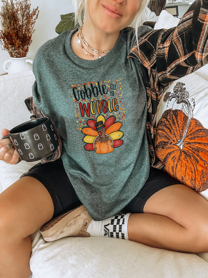 Gobble Til Ya Wobble Graphic Print Shirt