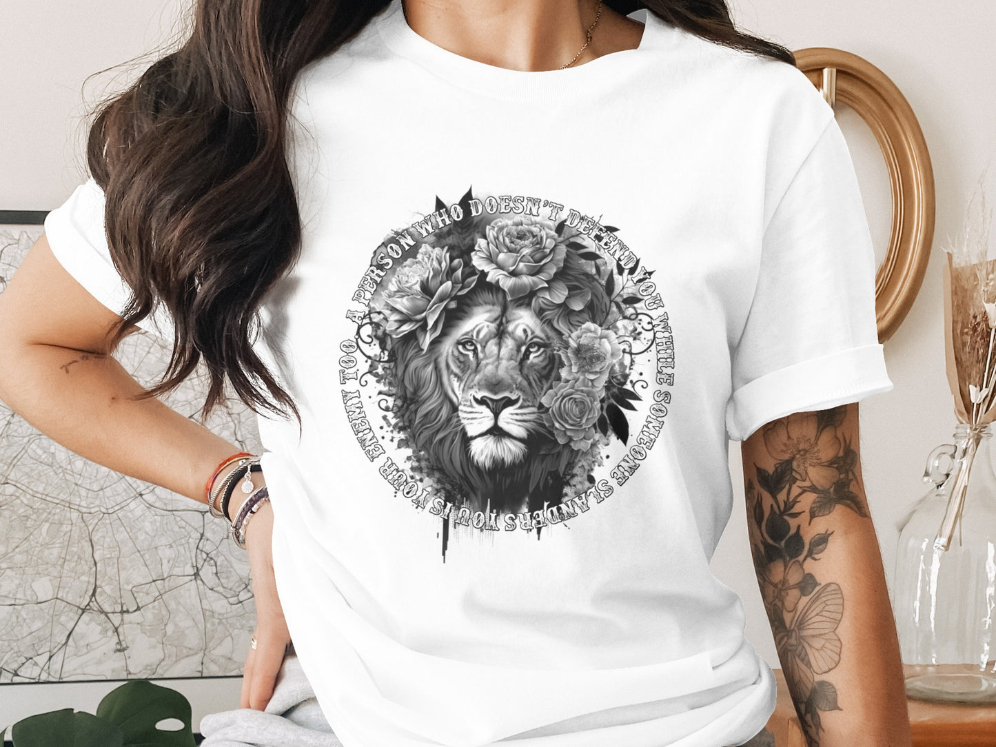 Lion Design Graphic Tee with Motivational Quote