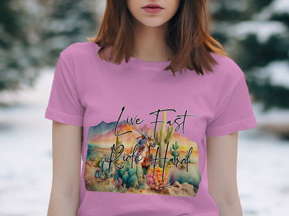 Live Fast Ride Hard Colorful Graphic T-Shirt