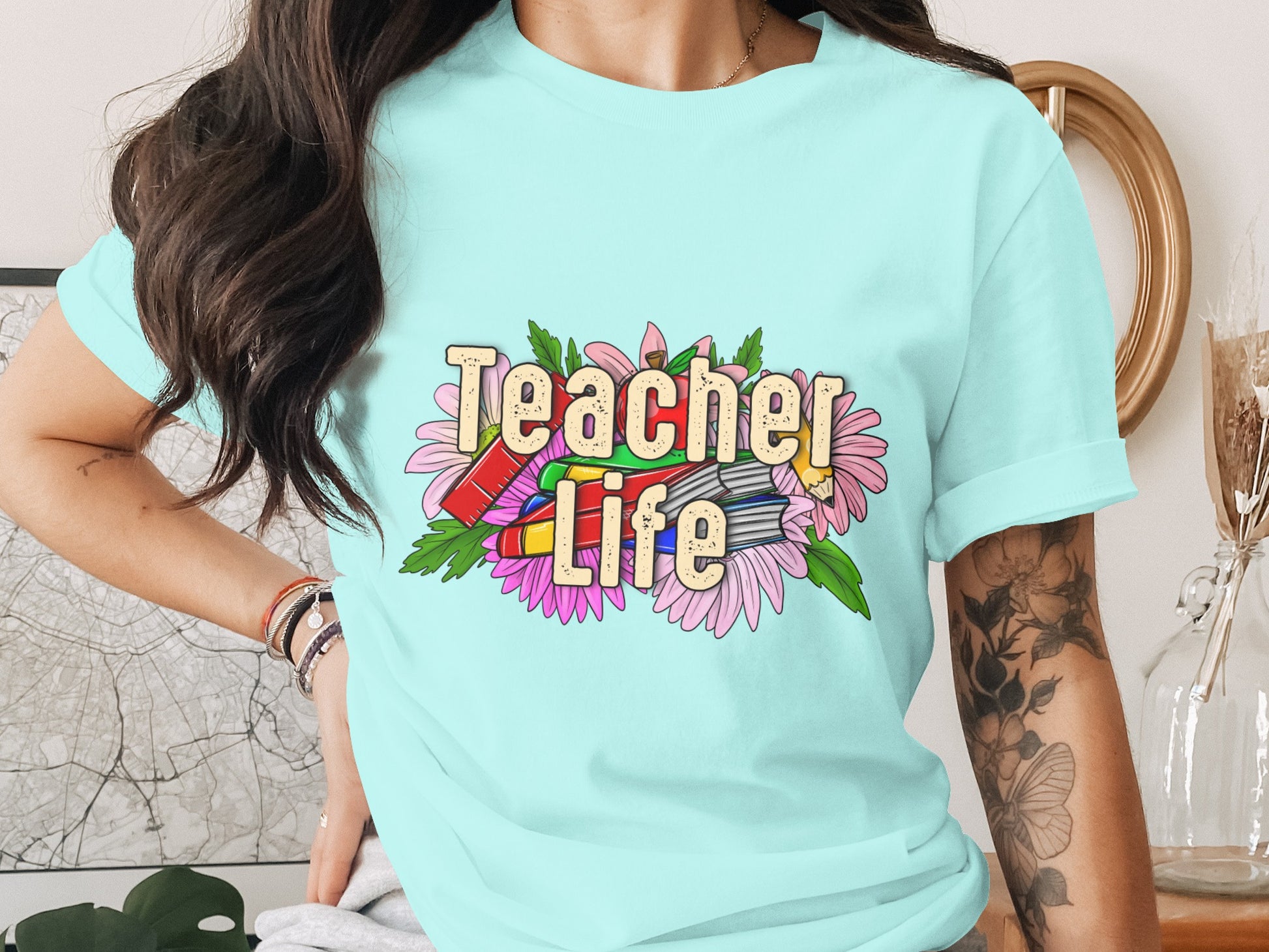 Colorful Floral Teacher Life T-shirt Perfect for Gifts