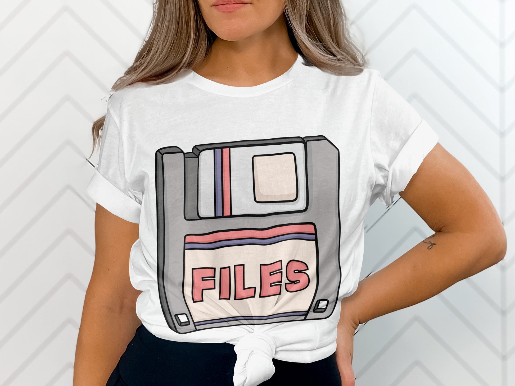 Retro Floppy Disk Files Graphic Tee Perfect for Nostalgia