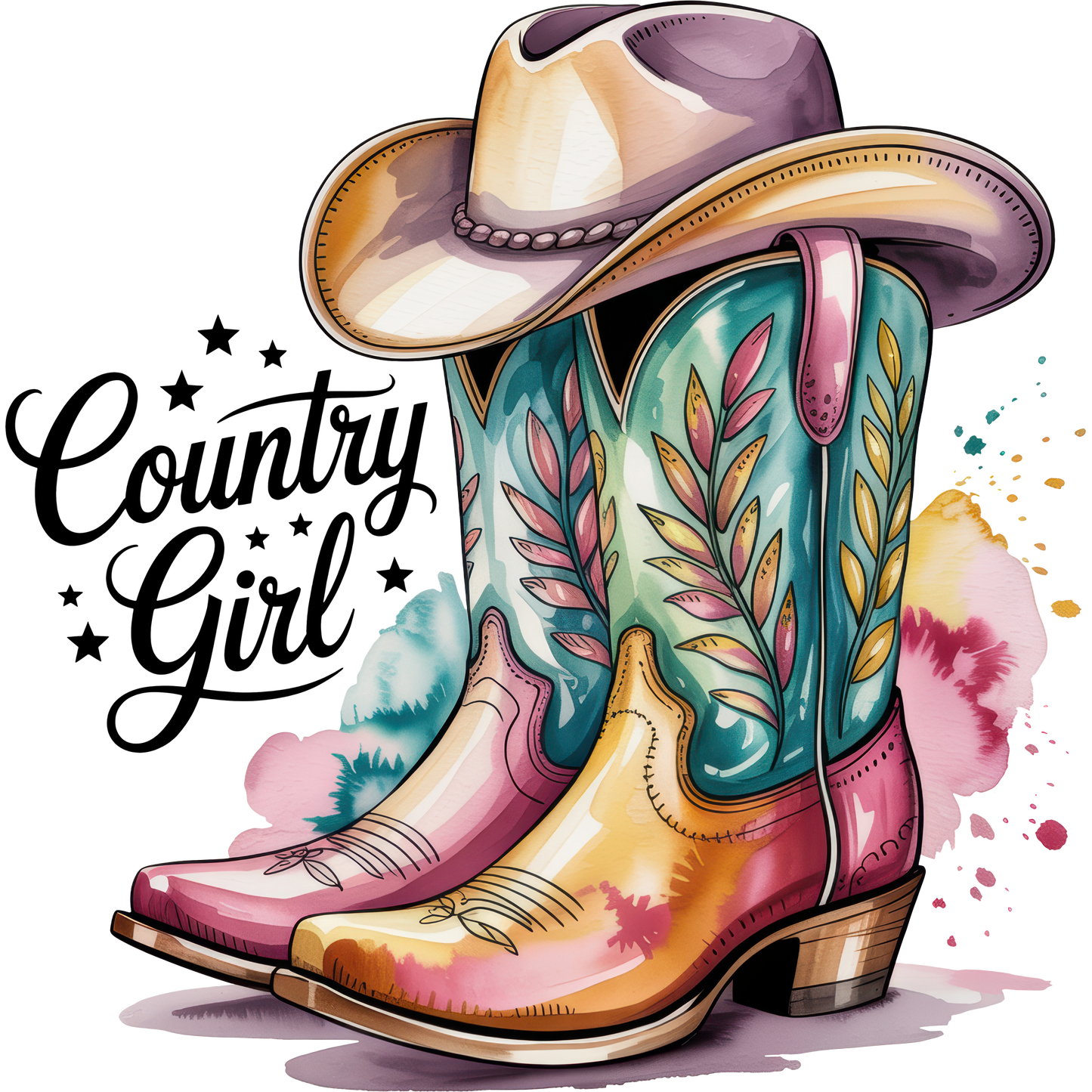 Colorful Western Boots with Hat Design product